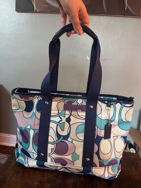 Coach Kyra multicolor scarf nylon signature tote bag